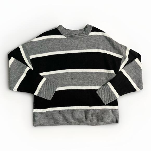 H&M Women’s Small Gray Black White Striped Knit Pullover Sweater Classic - Picture 2 of 7